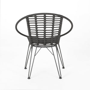 English Elm Christopher Knight Home® - HIGHLAND Grey Rattan Dining Chair with Metal Frame — Cozy Basket Seat, Angled Minimalist Design SEAT65484.00GRY