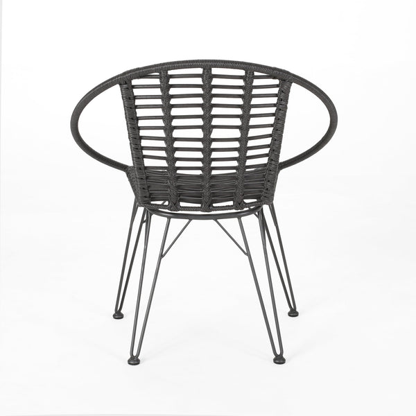 English Elm Christopher Knight Home® - HIGHLAND Grey Rattan Dining Chair with Metal Frame — Cozy Basket Seat, Angled Minimalist Design SEAT65484.00GRY