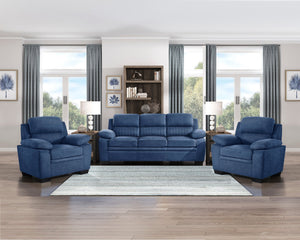 English Elm Modern Channel Tufted Blue Fabric 3 Piece Living Room Sofa Set with Pocket Coil Support B011S01172