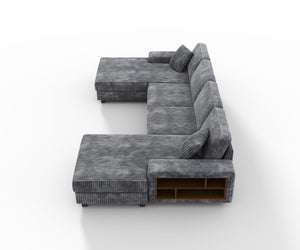 English Elm Convertible U-Shaped Sofa With Storage, Modern Corduroy 4-Seat Lounge For Cozy Living Rooms W1793S00028