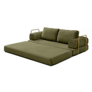 English Elm Convertible Floor Sofa Futon with Corduroy Upholstery for Living Room Lounging and Sleeping Green W1117P434729