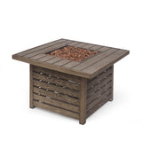 Christopher Knight Home® - Noble House - Elberton Outdoor 50,000 Btu Square Fire Pit, Brown Wood Pattern