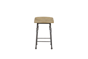 English Elm Counter Height Saddle Stool with Hickory Veneer Saddle Seat and Hand-Forged Metal Base, Durable Design Light Tan 20 L x 20 W x 30.75 H B2699P383329