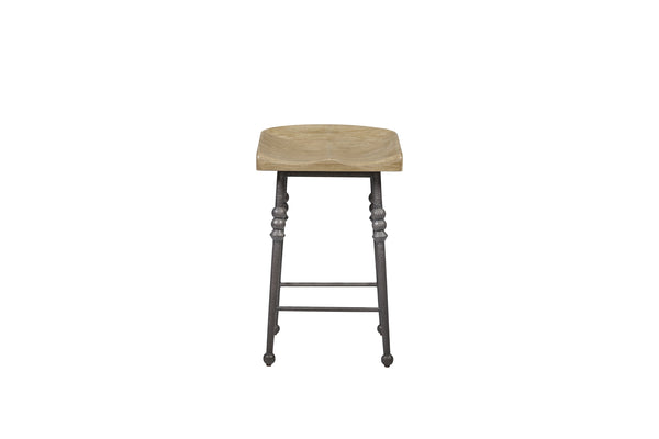 English Elm Counter Height Saddle Stool with Hickory Veneer Saddle Seat and Hand-Forged Metal Base, Durable Design Light Tan 20 L x 20 W x 30.75 H B2699P383329