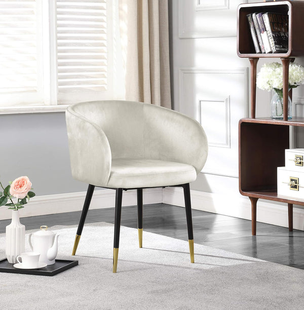 English Elm 1pc Velvet Barrel Back Accent Chair Gold Nailhead Trim Glamorous Curved Seat Cream B011P496762