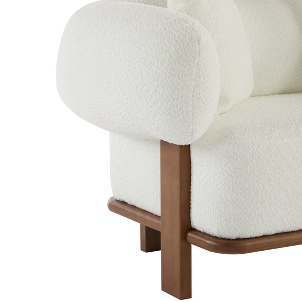 English Elm Round Arm Curved Sofa Plush Upholstered Mid-century Living Room Lounge Seating Beige N771P270523M
