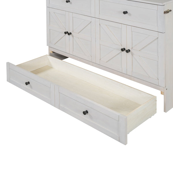 English Elm Full Size Murphy Bed Rattan Cabinet with Storage Drawers and Gold Hardware N708S00005AAK