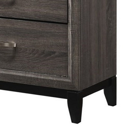 English Elm Transitional Six Drawer Dresser Gray Veneer Finish with Black Chamfered Legs Bedroom B056P416778