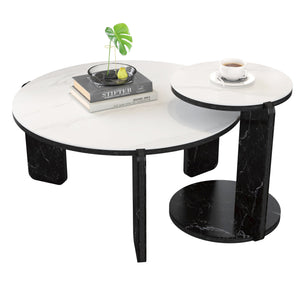 English Elm Set of 2 Round Sintered Stone Nesting Tables Sleek Modern Accent for Living Rooms W2899P405896