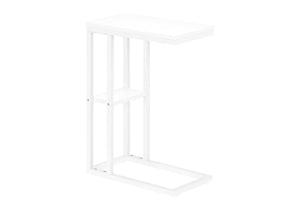 English Elm Accent Table - C-Shaped Modern Design For Living Room & Bedroom, White Marble Top & Metal Frame B2710P219402