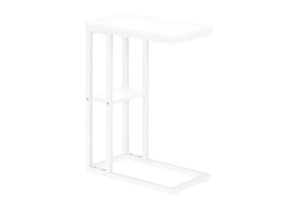 English Elm Accent Table - C-Shaped Modern Design For Living Room & Bedroom, White Marble Top & Metal Frame B2710P219402