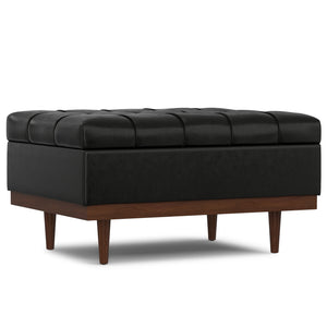 English Elm Mariah Tufted Storage Ottoman Coffee Table with Lift-Up Lid, Vegan Leather, Walnut Base, Multipurpose Seating Black B136P252688