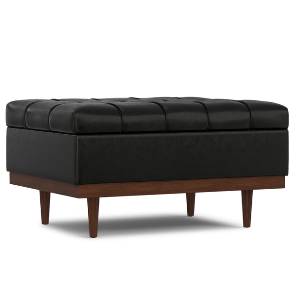 English Elm Mariah Tufted Storage Ottoman Coffee Table with Lift-Up Lid, Vegan Leather, Walnut Base, Multipurpose Seating Black B136P252688