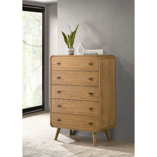 English Elm Winston Five Drawer Ash Veneer Chest Mid Century Bedroom Storage with Felt Lined Top B062P451715