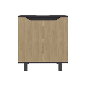 English Elm Under Sink Storage Cabinet with 2 Doors and Shelves — Sleek Oak & Black Wengue Finish for Bathrooms Natural+Black 27.56 L x 25.59 W x 5.12 H B097P395898