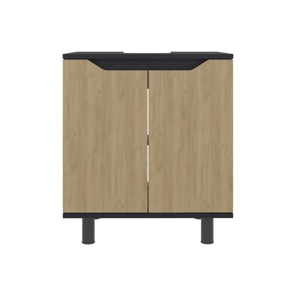 English Elm Under Sink Storage Cabinet with 2 Doors and Shelves — Sleek Oak & Black Wengue Finish for Bathrooms Natural+Black 27.56 L x 25.59 W x 5.12 H B097P395898