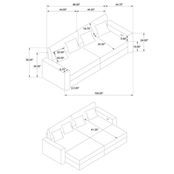 English Elm Clifford Corduroy Power Reclining Sectional Sofa with Dual Chaise and Usb Ports B062S01735