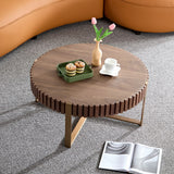 English Elm Modern Handcraft Drum Coffee Table 31.5 Inch Round Coffee Table For Living Room,Small Coffee Table With Sturdy Pedestal,Walnut