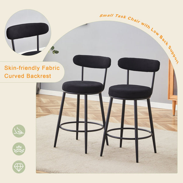 English Elm Fashionable Ergonomic Bar Chairs Set of Two with Breathable Fabric, Curved Back, Cushioned Comfort Black W1151P279689
