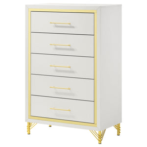 English Elm Chesney 5-Drawer Chest: Elegant White Storage Solution With Gold Accents For Modern Bedrooms B062P353272