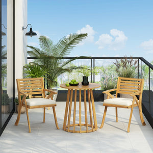English Elm Christopher Knight Home® - Outdoor 3-Piece Acacia Wood Dining Set - Elegant Teak Finish With Cream Cushions For Patios 54555.00TEA2_N773P191382T