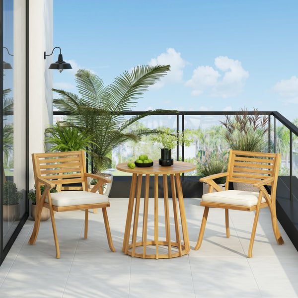 English Elm Christopher Knight Home® - Outdoor 3-Piece Acacia Wood Dining Set - Elegant Teak Finish With Cream Cushions For Patios 54555.00TEA2_N773P191382T