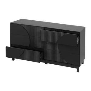 English Elm Modern Fluted 6 Drawer Dresser with Solid Wood Legs Japandi Chest for Bedroom Carbon Black N739S0000015E