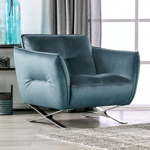 English Elm Teal Velvet Accent Chair with Biscuit Tufting, Chrome X Legs, High-Density Foam, Modern Luxe B2741S00592
