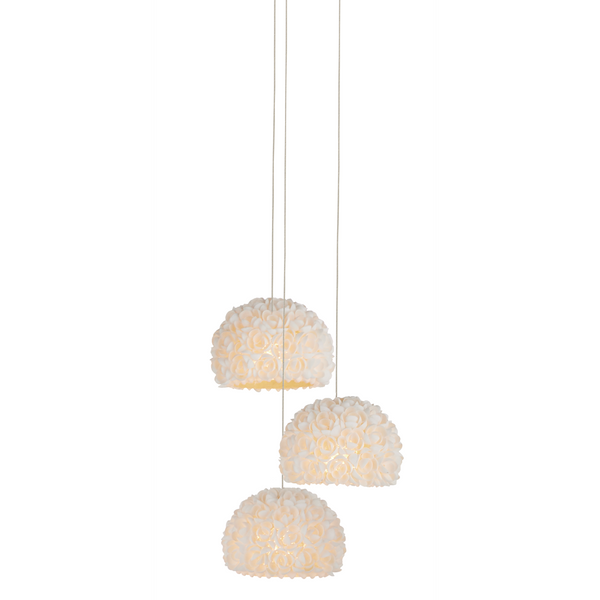 Virtu Round Multi-Drop Pendant Light – Handcrafted Clamrose Shells for Nature-Inspired Elegance
