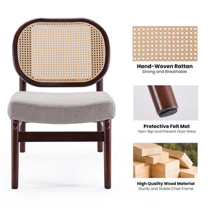 English Elm Rattan Mid-Century Accent Chair with Handcrafted Rattan Back, Solid Wood Frame, Comfortable Velvet Seat khaki T3623P409099