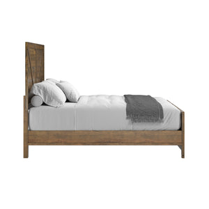 English Elm Wallace & Bay - Brown Rustic Upholstered King Bed with Sandstone Buff & Cream Accents, Easy-Care Wood Design Brown B361S00007