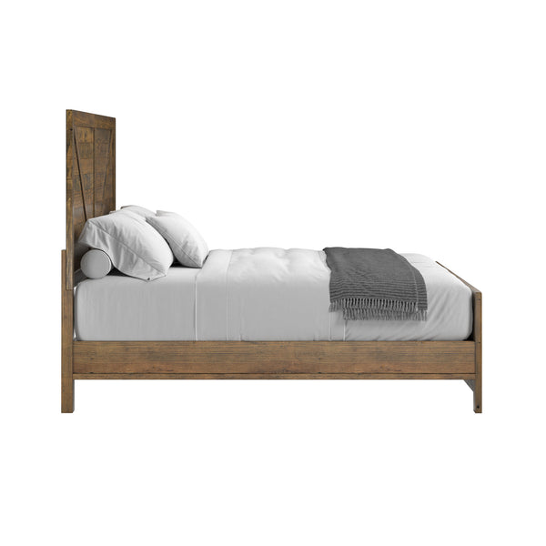 English Elm Wallace & Bay - Brown Rustic Upholstered King Bed with Sandstone Buff & Cream Accents, Easy-Care Wood Design Brown B361S00007