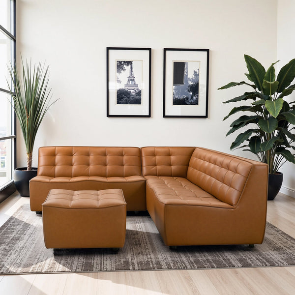 English Elm Brenham Vegan Leather Right Chaise Sectional with Mid Century Metal Legs B183S00220