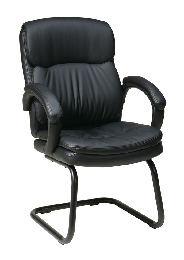 OSP Home Furnishings Bonded Leather Executive Visitor Chair with Lumbar Support and Sturdy Metal Sled Base EC9235-EC3