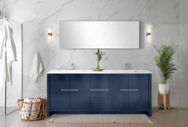 English Elm Navy Blue Double Bath Vanity 80" W X 20" D With Cultured Marble Top & Chrome Faucet Set Included B2731P259549