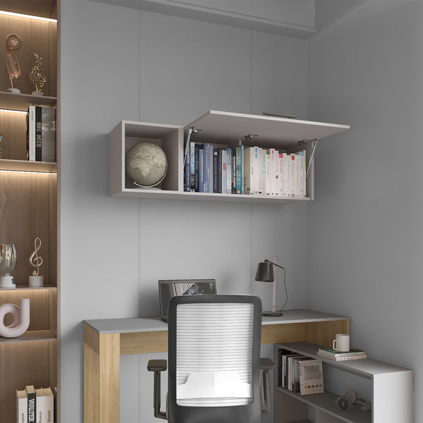 English Elm Aster 47" Wall Cabinet Smoke Grey with Lift-Up Door, Open Shelf, Gas Spring, Versatile Storage B070P234323