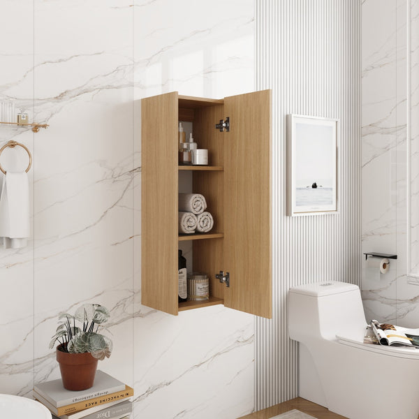 English Elm 12 Inch Oak Wall Mounted Cabinet Soft Close Door Narrow Bathroom Study Storage Unit W1972P457942