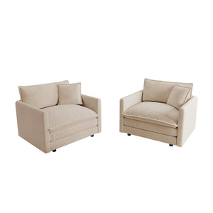 English Elm Accent Armchair Set of 2 Chenille Upholstered with Toss Pillows for Living Room W714S00889