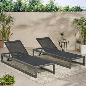 English Elm Christopher Knight Home® - MODESTA Chaise Lounge Set with Rust‑Resistant Aluminum Frame, Breathable Mesh, 5‑Position Adjustable Comfort Black+Grey 62397.00BLKMP2