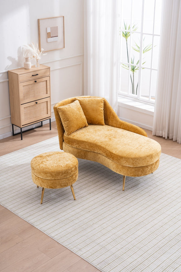 English Elm 58'' Chenille Chaise Lounge with Footstool Pocket Spring Comfort for Bedroom Living Room Yellow W2363S00091
