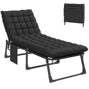 English Elm Folding Outdoor Chaise Lounge with Face Hole Side Table and Five Position Recline Black T3971P480708