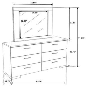 English Elm Dulcey High Gloss White Lacquer 6 Drawer Dresser with Coordinating Wall Mirror B062S01728
