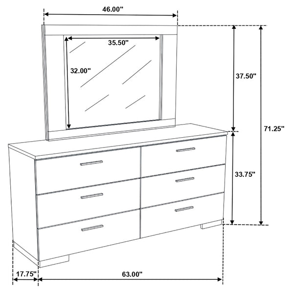 English Elm Dulcey High Gloss White Lacquer 6 Drawer Dresser with Coordinating Wall Mirror B062S01728