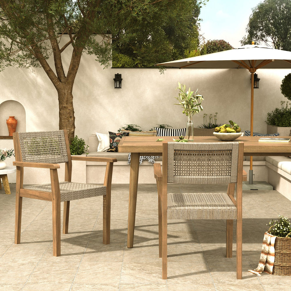 English Elm Christopher Knight Home® - Amaris Acacia Outdoor Dining Chairs Set of 2 with Teak Finish & Wicker Accents, Weather‑Resistant Comfort N775P237216T