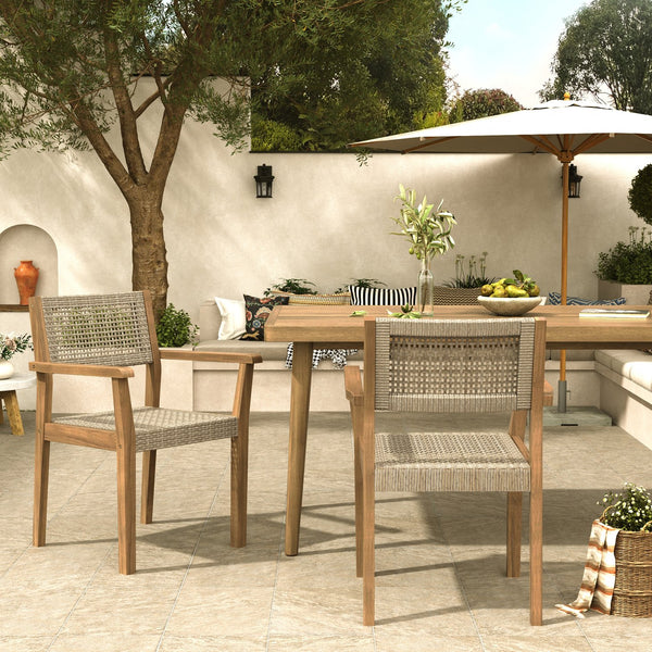 English Elm Christopher Knight Home® - Amaris Acacia Outdoor Dining Chairs Set of 2 with Teak Finish & Wicker Accents, Weather‑Resistant Comfort N775P237216T