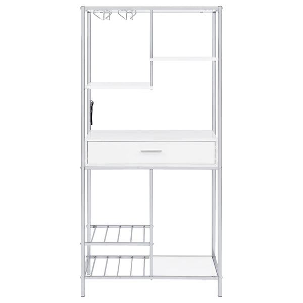 English Elm Draper Gloss White Led Wine Cabinet with Chrome Frame and Open Bar Shelving B062P441294