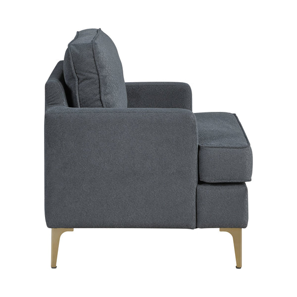 English Elm Modern Comfort Accent Chair with Chenille Upholstery, Brushed Gold Metal Legs, Durable Plywood Frame Dark Gray 29 L x 23 W x 26 H B011P308021