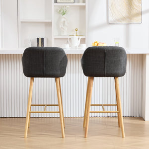 English Elm Modern Linen Upholstered Barstools with Oak Legs Armrests and Footrest for Kitchen Islands Black W395P396317