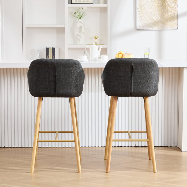English Elm Modern Linen Upholstered Barstools with Oak Legs Armrests and Footrest for Kitchen Islands Black W395P396317