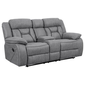 English Elm Orson Grey 2-Piece Reclining Living Room Set with Plush Microfiber, Storage Console, Modern Channeling Elegance B062S00848